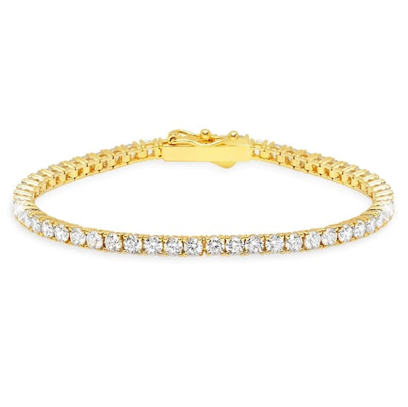 Crislu 18KT Yellow Gold Plated Sterling Silver Round Cubic Zirconia 7-inch Tennis Bracelet