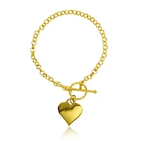 14KT Yellow Gold Plated Sterling Silver 7.5-inch Heart Toggle Bracelet