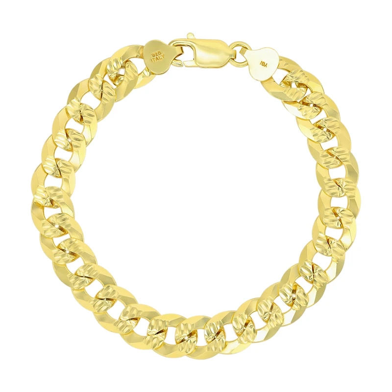 Luxe Layers 14KT Yellow Gold Plated Sterling Silver 8.5-inch 10MM Diamond-cut Curb Bracelet