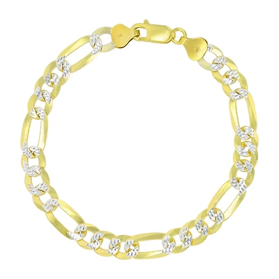 Luxe Layers 14KT Yellow Gold Plated Sterling Silver 8.25-inch 7.5MM Diamond-cut Pave Figaro Bracelet
