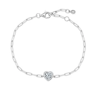 Crislu Platinum Plated Sterling Silver Cubic Zirconia 7.5-inch Heart Paperclip Bracelet