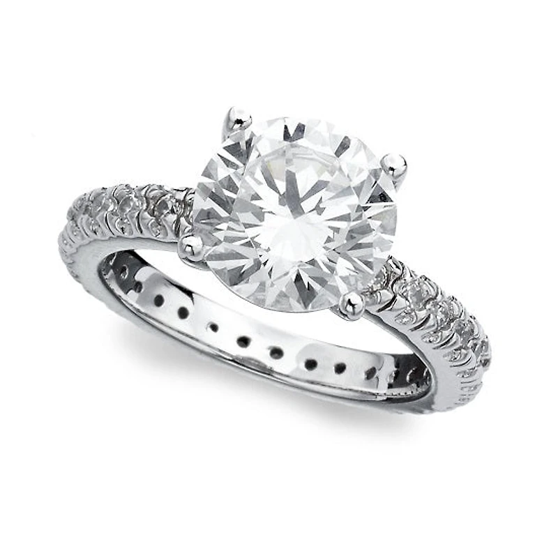 Crislu Platinum Plated Sterling Silver and Cubic Zirconia Solitaire Ring