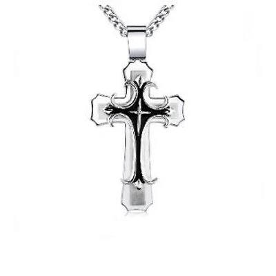 Black Stainless Steel 24-inch Cross Pendant