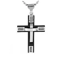 Black Stainless Steel 24-inch Cross Pendant