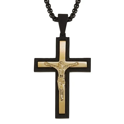 Yellow Stainless Steel 24-inch Crucifix Cross Pendant