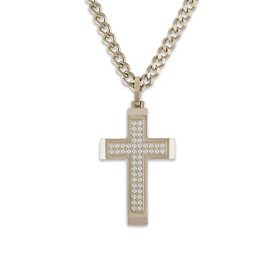 Luxe Layers Stainless Steel and Cubic Zirconia 24-inch Cross Pendant