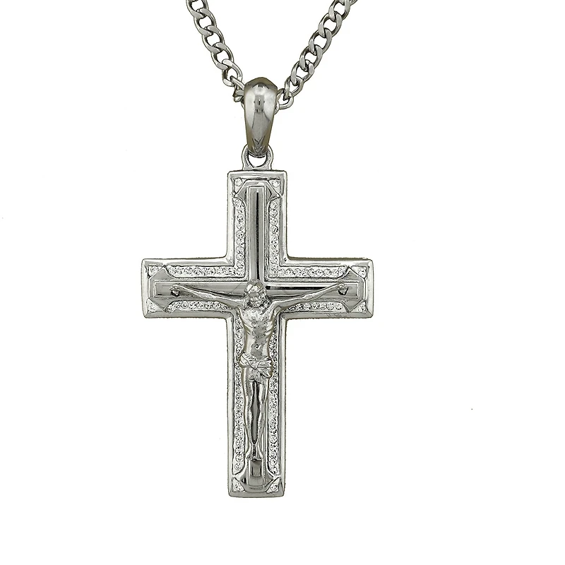 Luxe Layers Stainless Steel Crystal 24-inch Crucifix Cross Pendant