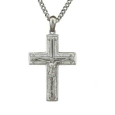 Luxe Layers Stainless Steel Crystal 24-inch Crucifix Cross Pendant