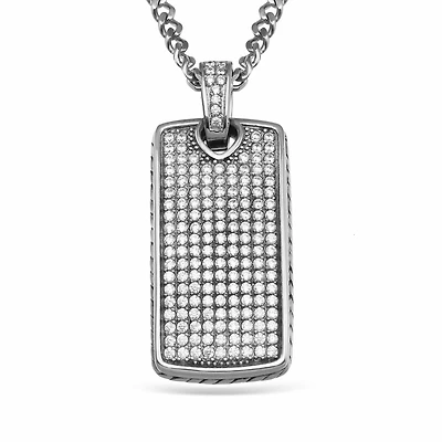 Luxe Layers Stainless Steel Cubic Zirconia 61X25MM 24-inch Dog Tag Pendant