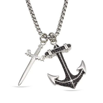Luxe Layers Stainless Steel Cubic Zirconia 38X25MM 24-inch Cross Anchor Pendant