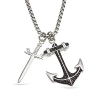 Luxe Layers Stainless Steel Cubic Zirconia 38X25MM 24-inch Cross Anchor Pendant