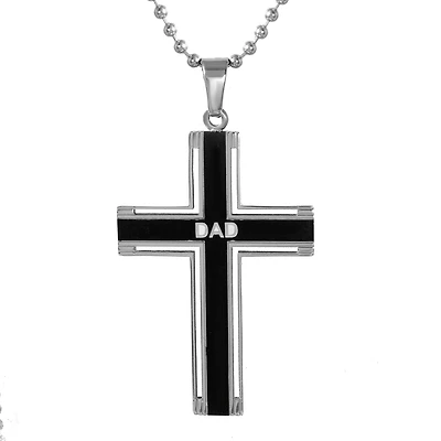 Stainless Steel 24-inch Dad on Cross Pendant