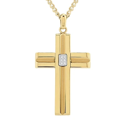 Yellow Stainless Steel and Cubic Zirconia 24-inch Cross Pendant