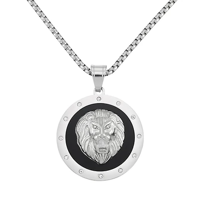 King by Simone I Smith Stainless Steel and Crystal 40MM 24-inch Lion Medallion Pendant