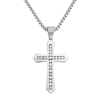 King by Simone I Smith Stainless Steel and Crystal 40X28MM 24-inch Cross Pendant