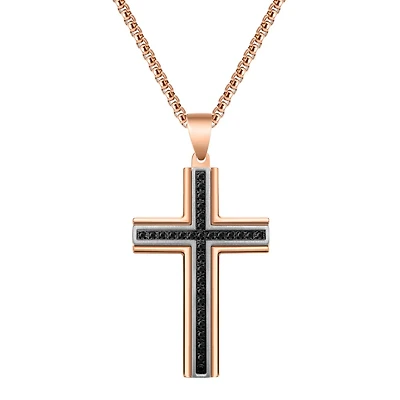 Titán by Adrian Gonzalez Two-Tone Stainless Steel 1/7 CTW Natural Diamond 26X40MM 24-inch Cross Pendant