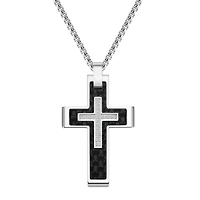 Titán by Adrian Gonzalez Stainless Steel 1/10 CTW Natural Diamond 27X42MM 24-inch Carbon Fiber Cross Pendant