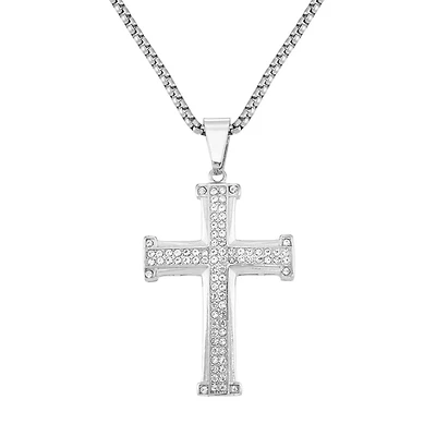 King by Simone I Smith Stainless Steel and Crystal 50X35MM 24-inch Cross Pendant