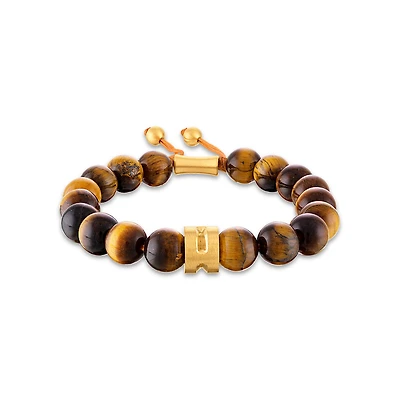 Yellow Stainless Steel 10MM Tiger Eye Bolo Bracelet