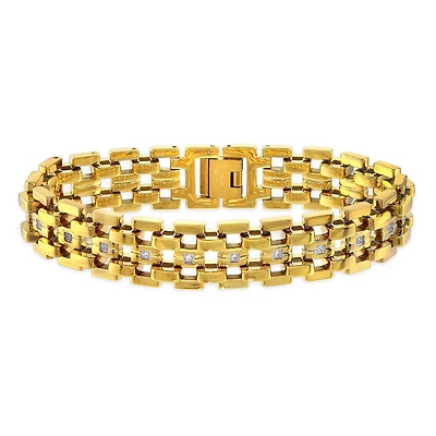 Yellow Stainless Steel Cubic Zirconia 8.5-inch 16MM Bracelet