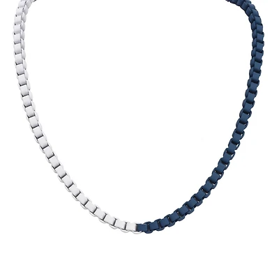 Blue and White Enameled Stainless Steel 24-inch 5MM Box Chain