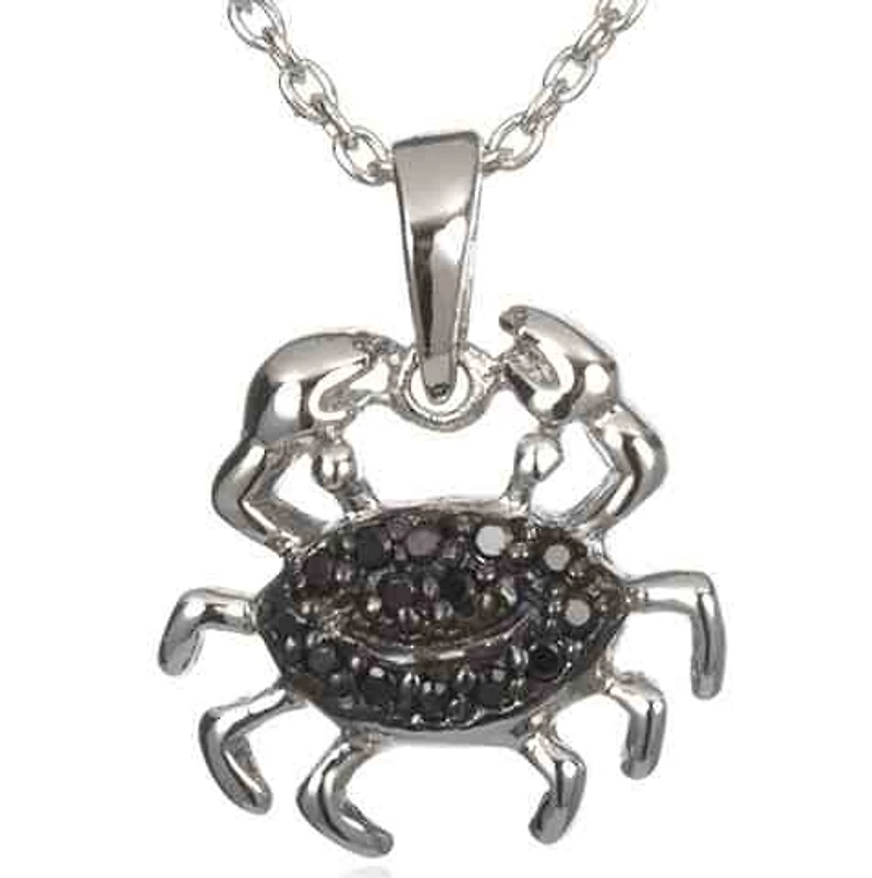 Sterling Silver and Cubic Zirconia 18-inch Crab Pendant