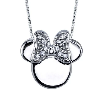 Disney Sterling Silver and Cubic Zirconia 18-inch Minnie Mouse Pendant