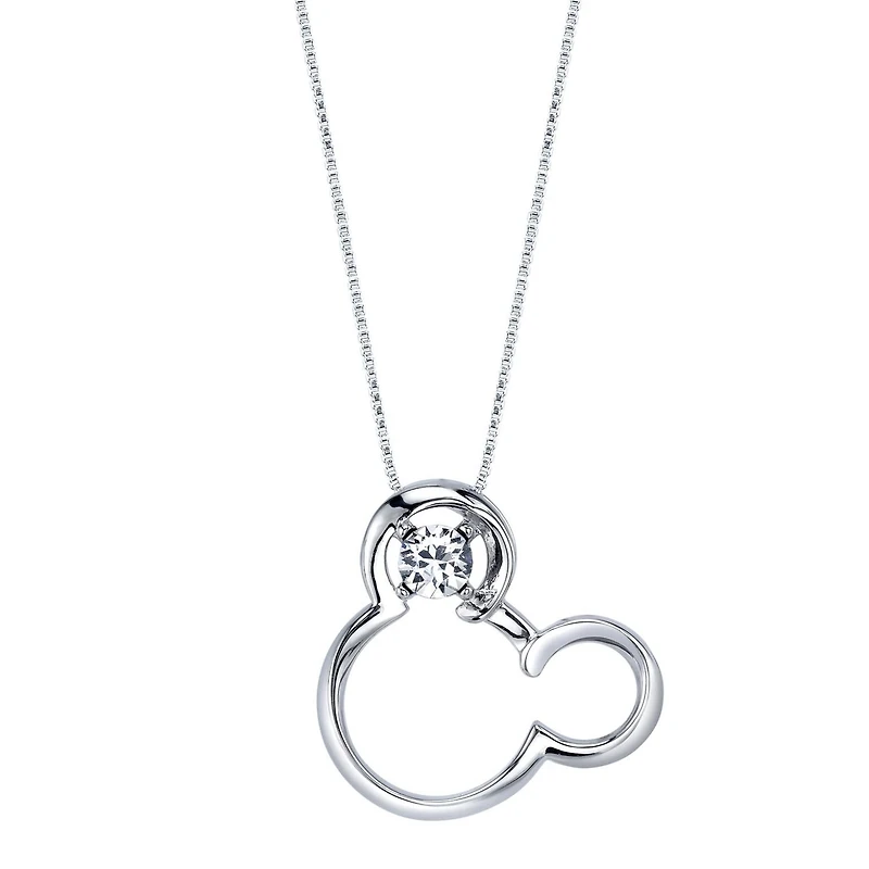 Disney Sterling Silver Round Crystal 18-inch Birthstone Mickey Mouse Pendant