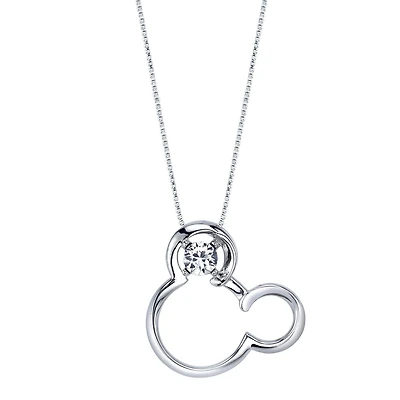 Disney Sterling Silver Round Crystal 18-inch Birthstone Mickey Mouse Pendant