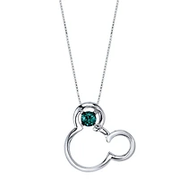 Disney Sterling Silver Round Crystal 18-inch Birthstone Mickey Mouse Pendant