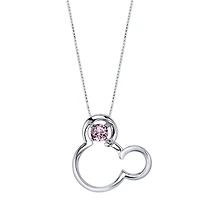 Disney Sterling Silver Round Crystal 18-inch Birthstone Mickey Mouse Pendant