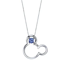 Disney Sterling Silver Round Crystal 18-inch Birthstone Mickey Mouse Pendant