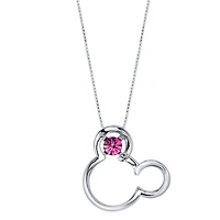 Disney Sterling Silver Round Crystal 18-inch Birthstone Mickey Mouse Pendant