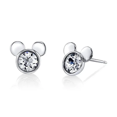 Disney Sterling Silver Round Crystal Birthstone Mickey Mouse Stud Earrings