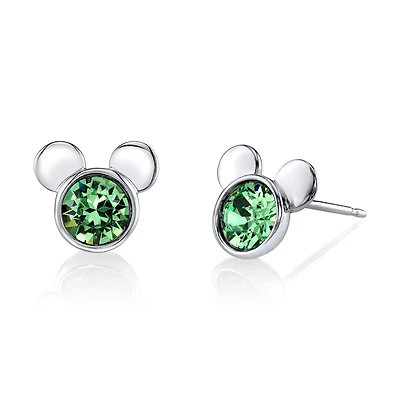 Disney Sterling Silver Round Crystal Birthstone Mickey Mouse Stud Earrings