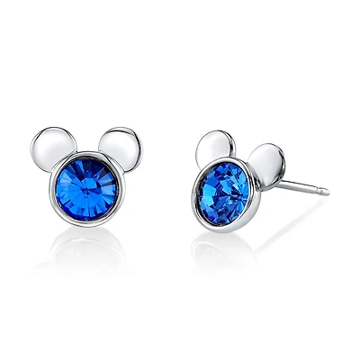 Disney Sterling Silver Round Crystal Birthstone Mickey Mouse Stud Earrings