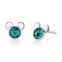 Disney Sterling Silver Round Crystal Birthstone Mickey Mouse Stud Earrings