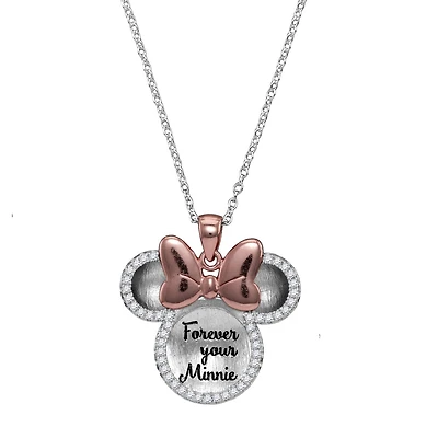 Disney Sterling Silver and Cubic Zirconia 18-inch Forever Your Minnie Pendant