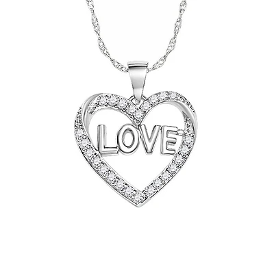 Sterling Silver and White Sapphire 18-inch Heart Love Pendant