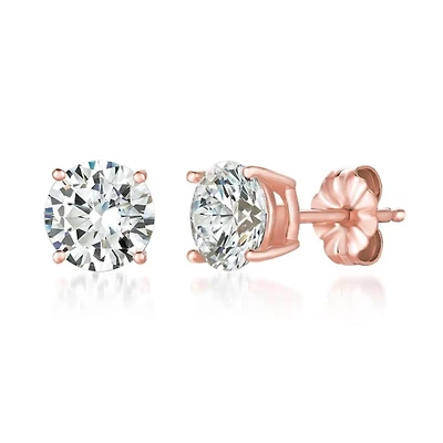 Crislu 18KT Rose Gold Plated Sterling Silver Round Cubic Zirconia Solitaire Stud Earrings