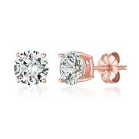 Crislu 18KT Rose Gold Plated Sterling Silver Round Cubic Zirconia Solitaire Stud Earrings