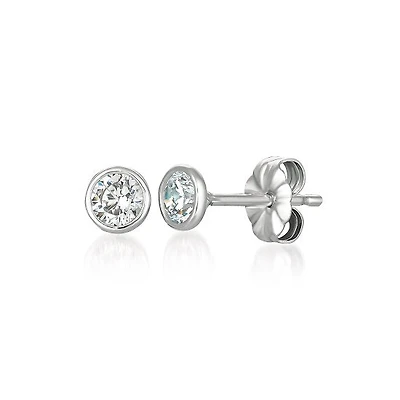 Crislu Platinum Plated Sterling Silver Round Cubic Zirconia Earrings