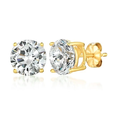 Crislu 18KT Yellow Gold Plated Sterling Silver Round Cubic Zirconia Stud Earrings
