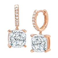 Crislu 18KT Rose Gold Plated Sterling Silver Cushion Cubic Zirconia Leverback Earrings