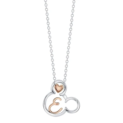 Disney Sterling Silver 18-inch Initial Pendant; Initial E