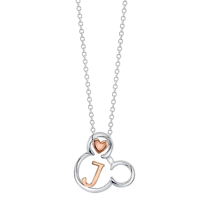 Disney Sterling Silver 18-inch Initial Pendant; Initial J