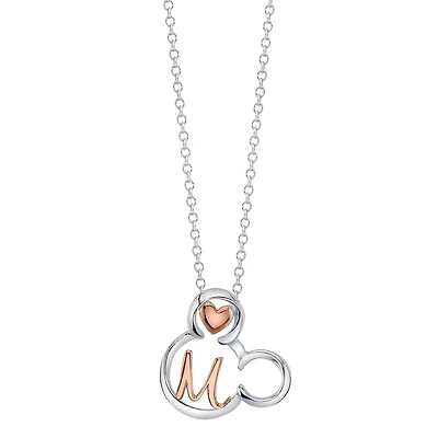 Disney Sterling Silver 18-inch Initial Pendant; Initial M