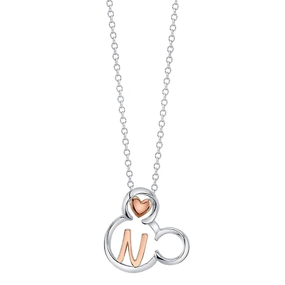 Disney Sterling Silver 18-inch Initial Pendant; Initial N