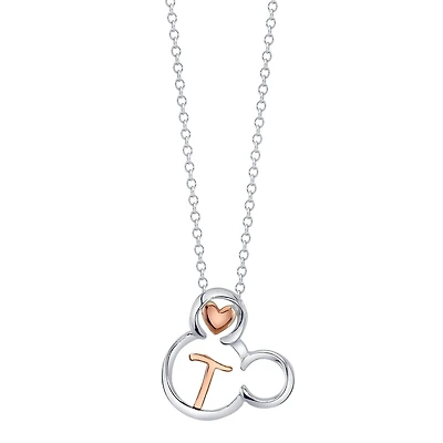Disney Sterling Silver 18-inch Initial Pendant; Initial T