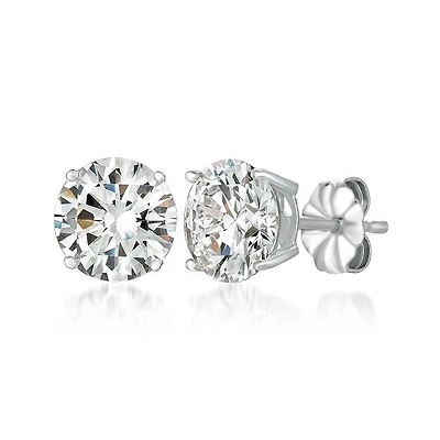 Crislu Platinum Plated Sterling Silver Round Cubic Zirconia Stud Earrings